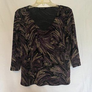 🎉🎉Last Chance🎉🎉Brittany Black ¾ Length Sleeve Muted Purple/Black Top Size L